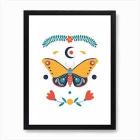 Teal and Yellow Pennsylvania Dutch Butterfly Art Print