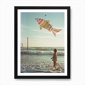 An Endearing Scene Of A Child Amused With A Weightless Oversized Candy Stripe Fish Floating Above (3) Art Print