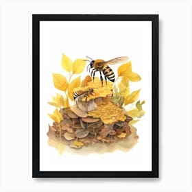 Yellow Faced Bee Beehive Watercolour Illustration 4 Art Print