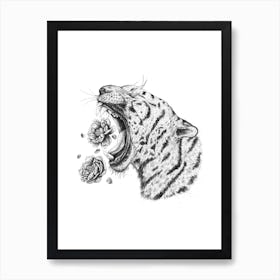 Tiger With Peonies Art Print