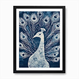 Peacock Feathers Out Linocut Inspired 5 Art Print