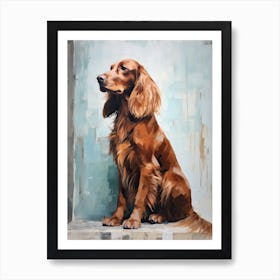 Irish Setter Dog, Painting In Light Teal And Brown 3 Art Print