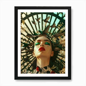 Woman With Birds On Her Face Art Print