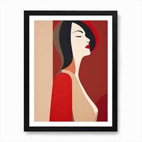 Woman In Red Hat Abstract red and beige Art Poster