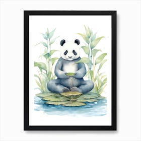 Panda Art Meditating Watercolour 2 Art Print