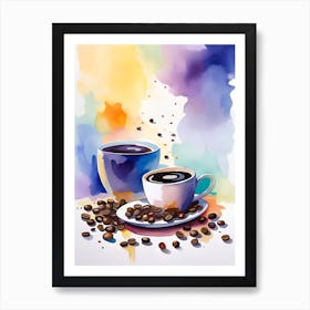 Coffee And Coffee Beans Watercolor Painting Art Print