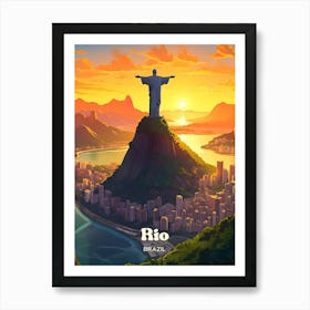 Rio Brazil Christ The Redeemer Modern Travel Art Art Print