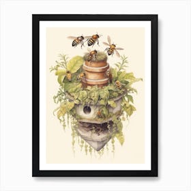 Resin Bee Beehive Watercolour Illustration 1 Art Print