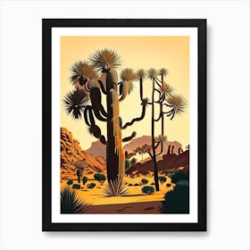 Joshua Trees In Mojave Desert Retro Illustration (1) Art Print