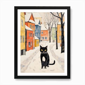 Cat In The Streets Of Rovaniemi   Finland Swith Snow Art Print