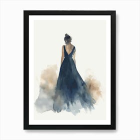 Watercolor Of A Woman In A Blue Dress Art Print