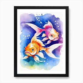 Twin Goldfish Watercolor Painting (75) Art Print