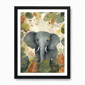 Baby Elephant In The Jungle Watercolour 2 Art Print
