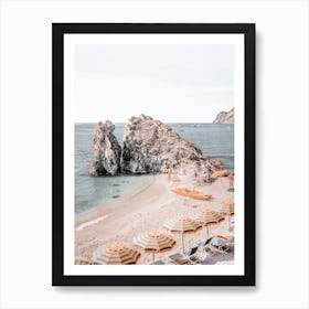 Beach With Umbrellas, Cinque Terres Beach Art Print