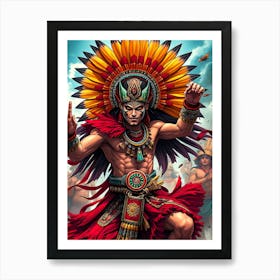 Aztec Warrior Danceing Art Print