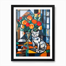 Lisianthus With A Cat 4 Cubism Picasso Style Art Print