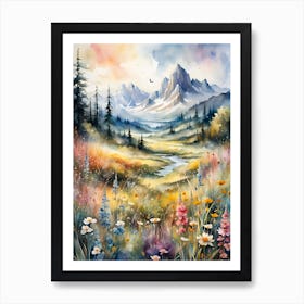 Watercolor Of A Mountain Landscape Art Print