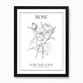 Black And White Rose Line Drawing 2 Poster Art Print