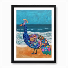 Folky Peacock On The Beach 3 Art Print