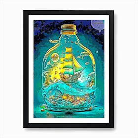 Boat art in glass bottles 3 Art Print