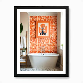 Orange And White Bathroom Art Print