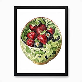 Bowl Of Strawberries, Fruit, Vintage Botanical 3 Art Print