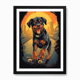 Rottweiler Dog Skateboarding Illustration 3 Art Print