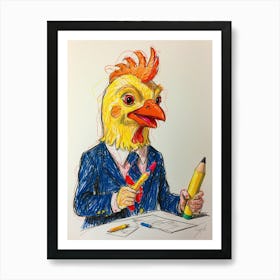 Chicken In Business Suit Art Print