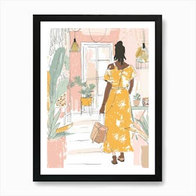 Illustration Of A Woman In A Yellow Dress Art Print