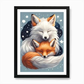 Cute Sleeping Happy Foxes Art Print