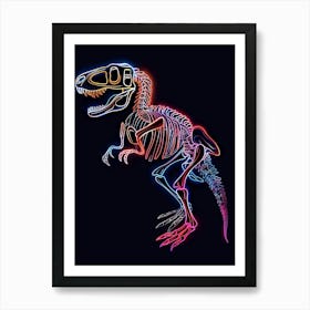 Minimalist Neon Dinosaur Skeleton 2 Art Print