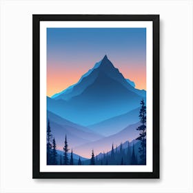 Misty Mountains Vertical Composition In Blue Tone 213 Art Print