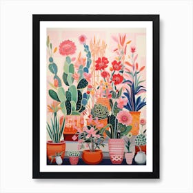 Colourful Cactus And Plant Painting Art Print