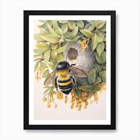 Black Tailed Bumble Bee Beehive Watercolour Illustration  4 Art Print