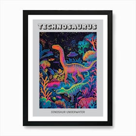 Neon Underwater Dinosaurs 2 Poster Art Print