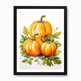 Jack O  Lantern Pumpkin Watercolour Illustration 1 Art Print