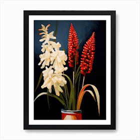 Bouquet Of Red Hot Poker Flowers, Autumn Fall Florals Painting 0 Art Print