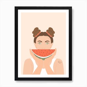 Watermelon Girl Portrait Art Print