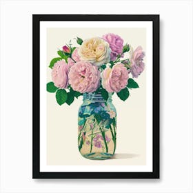 English Roses Painting Rose In A Mason Jar 3 Art Print