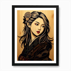 Modern Geisha - Wood Carving Portrait Poster