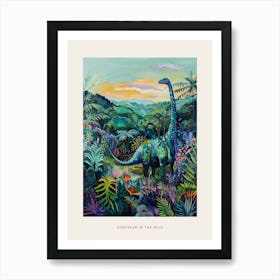 Colourful Dinosaur In The Leaves 1 Poster Art Print