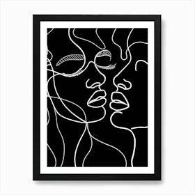 Black And White Abstract Women Faces In Line 4 Art Print