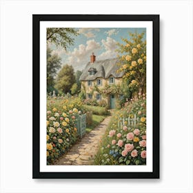 Rose Garden Cottage Art Print