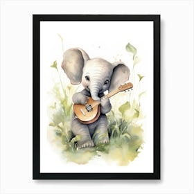 Elephant Painting Playing An Instrument Watercolour 4 Art Print