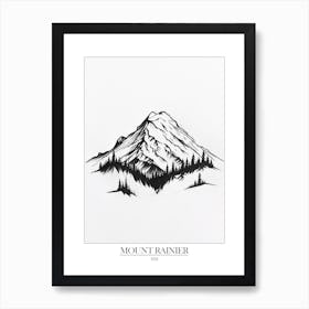 Mount Rainier Usa Line Drawing 1 Poster Art Print