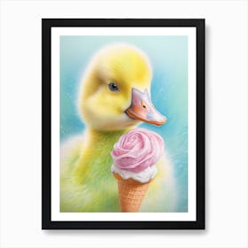 Duckling Eating Ice Cream Pencil Illustration 2 Art Print