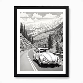 Volkswagen Beetle Desert Drawing 1 Art Print