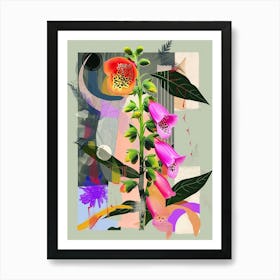 Foxglove 3 Neon Flower Collage Art Print