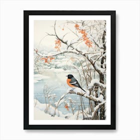 Winter Bird Painting Cowbird 4 Art Print