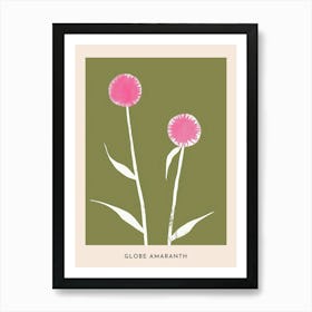 Pink & Green Globe Amaranth 1 Flower Poster Art Print